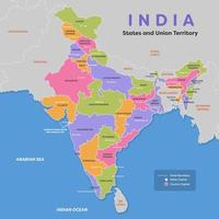 Colorful India Map with Surrounding Borders vector