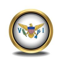 Us Virgin Islands Flag circle shape button glass in frame golden vector