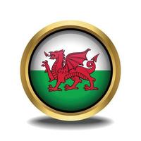 Wales Flag circle shape button glass in frame golden vector