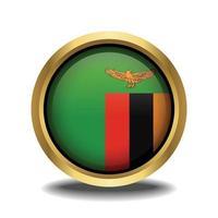 Zambia Flag circle shape button glass in frame golden vector