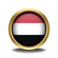 Yemen Flag circle shape button glass in frame golden vector
