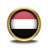 Yemen Flag circle shape button glass in frame golden vector