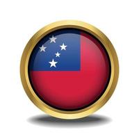 Western Samoa Flag circle shape button glass in frame golden vector