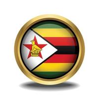 Zimbabwe Flag circle shape button glass in frame golden vector