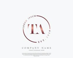 Initial TA Feminine logo beauty monogram and elegant logo design, handwriting logo of initial signature, wedding, fashion, floral and botanical with creative template vector