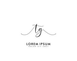 Initial TG Feminine logo beauty monogram and elegant logo design, handwriting logo of initial signature, wedding, fashion, floral and botanical with creative template vector