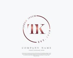 Initial TK Feminine logo beauty monogram and elegant logo design, handwriting logo of initial signature, wedding, fashion, floral and botanical with creative template vector