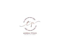 Initial TP Feminine logo beauty monogram and elegant logo design, handwriting logo of initial signature, wedding, fashion, floral and botanical with creative template vector