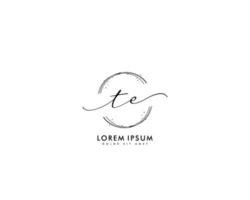 Initial TE Feminine logo beauty monogram and elegant logo design, handwriting logo of initial signature, wedding, fashion, floral and botanical with creative template vector