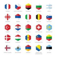 Europe Flag Icons. Hexagon Flat Design. vector