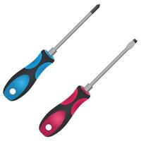 Screwdriver set slotted and pozidrive screwdriver. Red and blue screwdriver vector