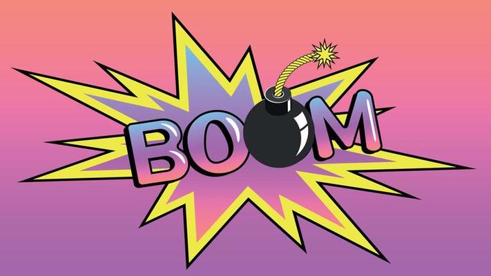 The inscription BOOM with a bomb pop art design