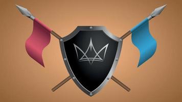 Shield with crown and crossed spears with flags vector