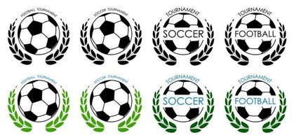 symbols sport ball for soccer on white background with winner laurel wreath. Football competition. Isolated vector
