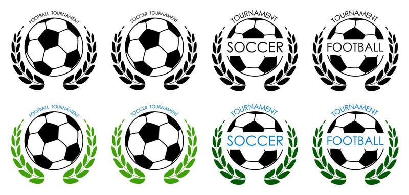 symbols sport ball for soccer on white background with winner laurel wreath. Football competition. Isolated vector