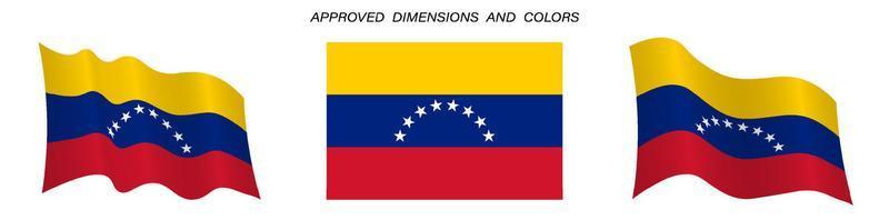 Venezuela flag in static position and in motion, fluttering in wind in exact colors and sizes, on white background vector