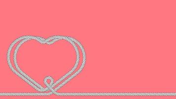 two hearts connected, woven together by one line from rope on pink background. Strong relationships. Background for Valentines Day on February 14th. Vector