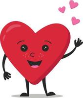 Vector illustration of a cute heart with a face sending hearts. A conceptual character in love for Valentine's Day.