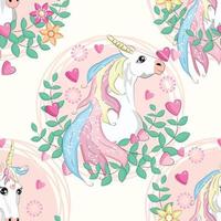 Seamless pattern with unicorns and stars. Baby background vector