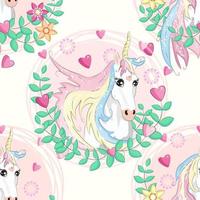 Seamless pattern with unicorns and stars. Baby background vector