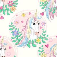 Seamless pattern with unicorns and stars. Baby background vector