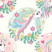 Seamless pattern with unicorns and stars. Baby background vector