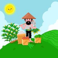 Indonesian Asian traditional farmers in the fields rice fields vector