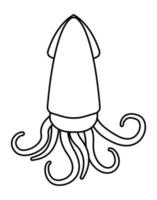 Cute squid in black line icon cartoon animated vector illustration isolated on white background