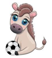 Cute donkey with a soccer ball. Child character, games for boy vector