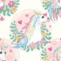 Seamless pattern with unicorns and stars. Baby background vector