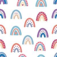 Rainbow seamless pattern in pastel colors. Scandinavian baby hand drawn illustration for textiles and newborn clothes. vector