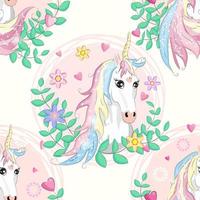 Seamless pattern with unicorns and stars. Baby background vector