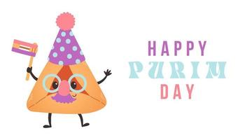 Purim holiday banner design with hamantaschen cookies funny cartoon characters. Happy Purim day vector