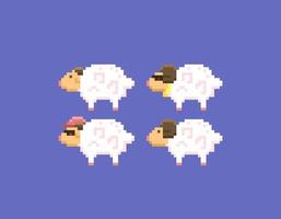 sheep illustration collection. sheep wearing glasses, necklaces, and hats. rams and ewe. cute and adorable characters. pixel art. video games. vector elements