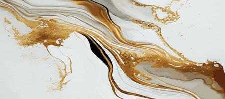 Marble panoramic texture, white gold colored marble surface, curved lines, bright abstract background design - Vector