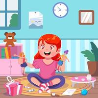 Little Girl Playing Pretty Dolls vector