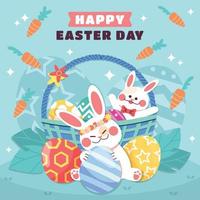 Two Bunnies Celebrating Easter day with happy face vector