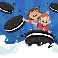 Happy Kids with Their Favourite Biscuits vector