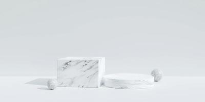 Abstract white background concept and marble stone texture.Geometric platform show cosmetic product.3D display podium on white background.Stand Minimal mockup for presentation.Stage showcase.3D render photo