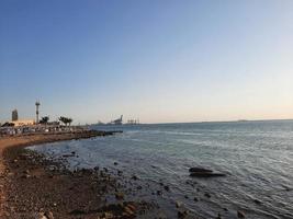 Beautiful evening and colorful sunset at Jeddah corniche. photo