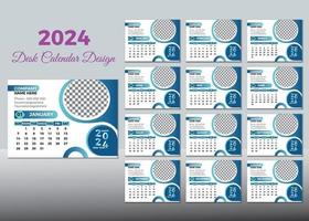 Desk Calendar 2024 Or Monthly Weekly Schedule New Year Calendar 2024 Design Template. vector