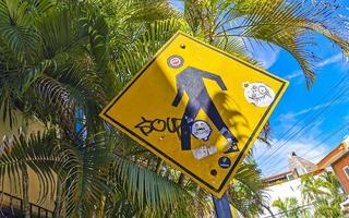 Playa del Carmen Quintana Roo Mexico 2022 Yellow pedestrian sign street signin Playa del Carmen Mexico. photo