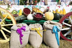 Village fair of agricultural products. Rural market. Autumn harvest. photo