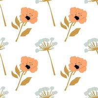 Vector seamless pattern with elegant flowers on a white background. Endless botanical ornament.