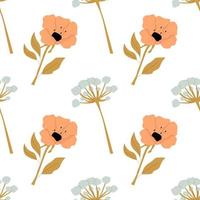 Vector seamless pattern with elegant flowers on a white background. Endless botanical ornament.