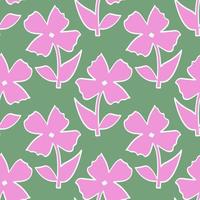 Abstract pink flowers on green background seamless pattern.Endless botanical ornament. vector