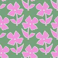 Abstract pink flowers on green background seamless pattern.Endless botanical ornament. vector