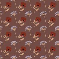 Seamless pattern with elegant flowers in retro color.Repeatable botanical background. vector