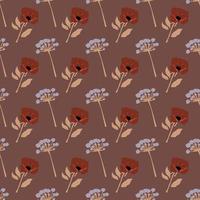 Seamless pattern with elegant flowers in retro color.Repeatable botanical background. vector