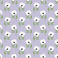 White poppy on a lilac background endless ornament. Vector seamless pattern with flowers.
